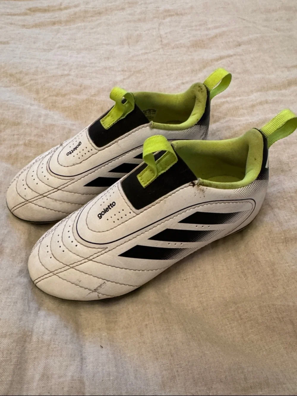 adidas Goletto Kids White and Neon Green Slip-On Soccer Cleats - Picture 5 of 10